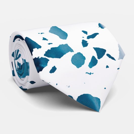 Cravate Abstrait Terrazzo Mosaic Marine et Motif bleu clai (Roulé)