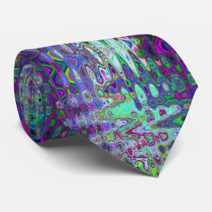 Cravate Abstrait vert et violet Mosaïque ondulée Rétro