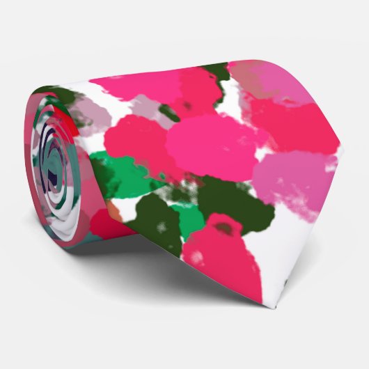 Cravate abstrait vert rose (Roulé)