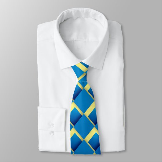Cravate Abstraite d'impression bleu jaune (Attaché)