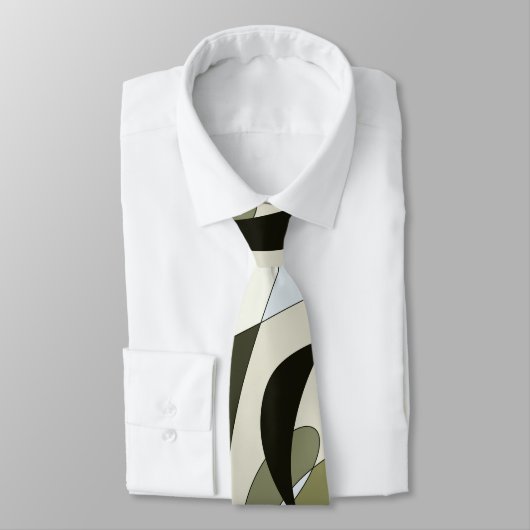 Cravate Abstraite graphique Olive Green Black Beig (Attaché)