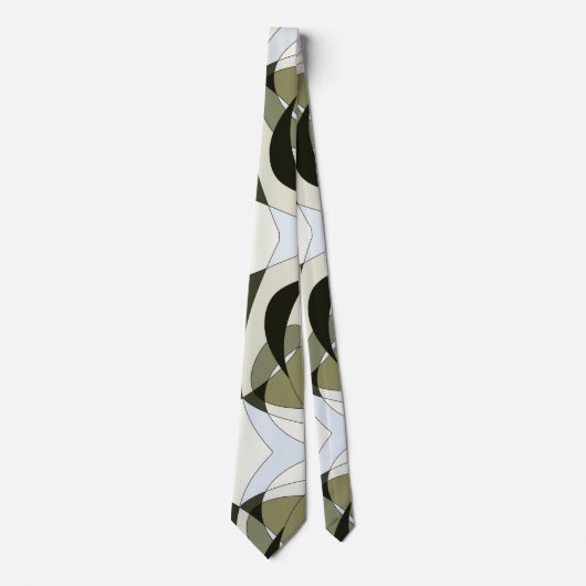 Cravate Abstraite graphique Olive Green Black Beig (Devant)