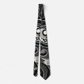Cravate Abstraite impression florale noire et blanche (Dos)