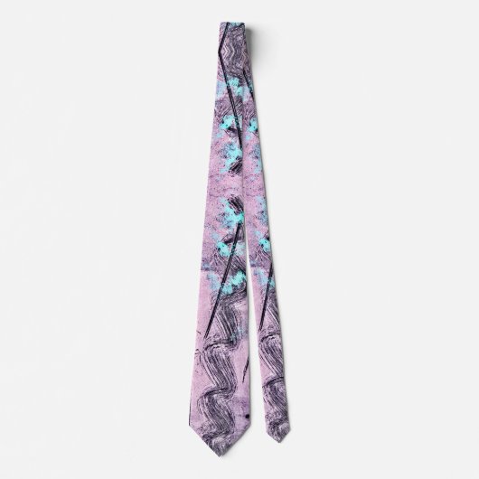 Cravate Abstraite rose, turquoise et noire (Devant)