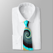 Cravate Abstraite spirale d'art fractal bleu turquoise ora (Attaché)