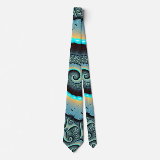 Cravate Abstraite spirale d'art fractal bleu turquoise ora (Devant)