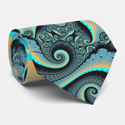 Cravate Abstraite spirale d'art fractal bleu turquoise ora (Roulé)