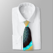 Cravate Abstraite spirale d'art fractal bleu turquoise ora (Attaché)
