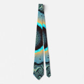 Cravate Abstraite spirale d'art fractal bleu turquoise ora (Devant)