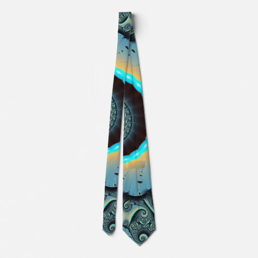 Cravate Abstraite spirale d'art fractal bleu turquoise ora (Dos)