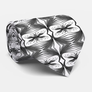 Cravate Abstraits Noirs Et Gris En Miroir Feuilles