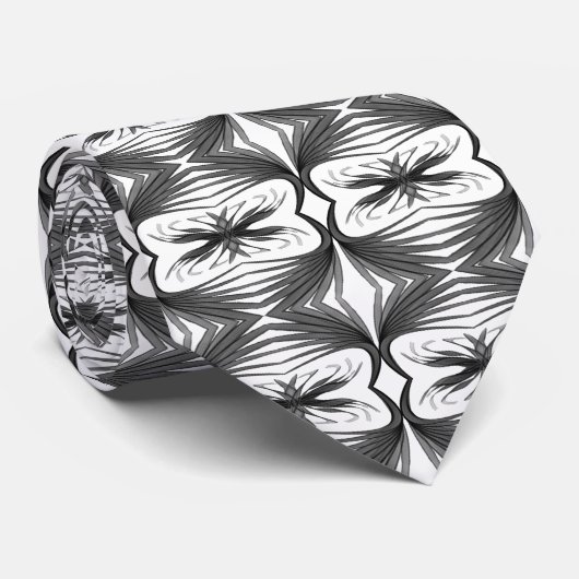 Cravate Abstraits Noirs Et Gris En Miroir Feuilles (Roulé)