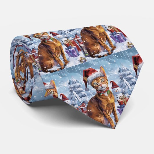 Cravate Abyssinian Chat Winter Wonderland Noël Joie (Roulé)