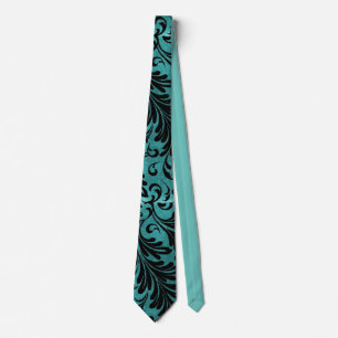 Cravate Acanthus Feuille Aqua Turquoise Noir