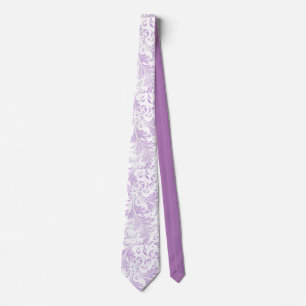 Cravate Acanthus Feuilles Lilac Purple Blanc