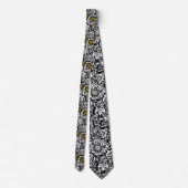 Cravate Accents Noir Et Blanc Damas Or (Dos)