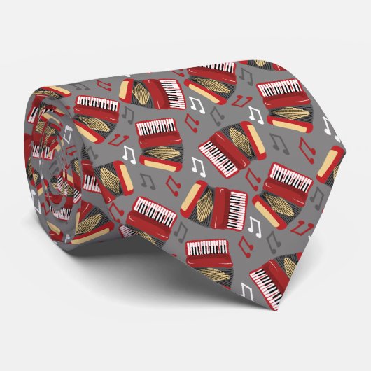 Cravate Accordions et notes musicales Motif rouge et gris (Roulé)