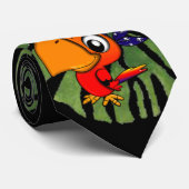 Cravate Adorable Cartoon Parrot, Feuille de palme, Noir (Roulé)
