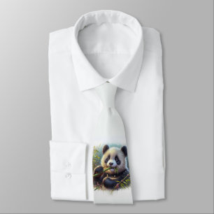 Cravate Adorable Ours De Panda Mangeant Bambou
