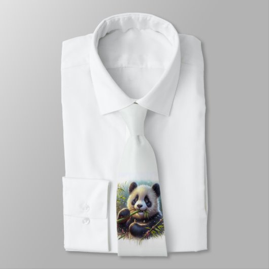 Cravate Adorable Ours De Panda Mangeant Bambou (Attaché)