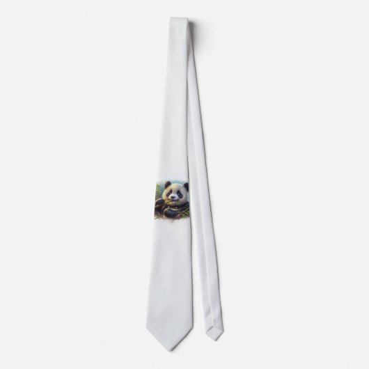 Cravate Adorable Ours De Panda Mangeant Bambou (Devant)