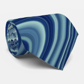 Cravate Agate blanc bleu cyan vague abstraction (Roulé)