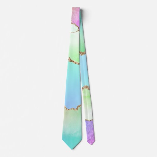 Cravate Agate Holo | Faux Iridescente Pastel Ombre Marble (Devant)