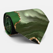Cravate Agate Marbré Vert Émeraude Contemporain (Roulé)