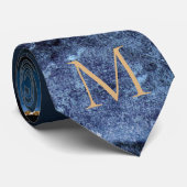 Cravate Agate Marine Blue Gold Gemstone Marble Nom du mono (Roulé)