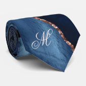 Cravate Agate Marine Blue Gold Parties scintillant Monogra (Roulé)