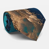 Cravate Agate Navy Blue Gold Gemstone Marble Geode Luxury  (Roulé)