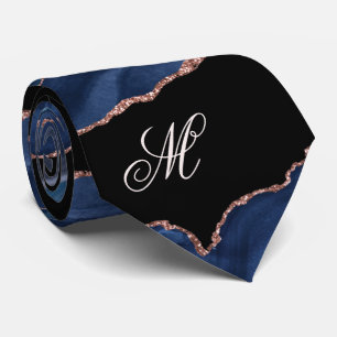 Cravate Agate Navy Blue Gold Parties scintillant Luxe Mono