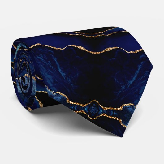 Cravate Agate Navy Blue Neck Tie Gold Glitter Marble Gift (Roulé)