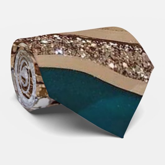 Cravate Agate Turquoise Blue Gold Parties scintillant Marb (Roulé)