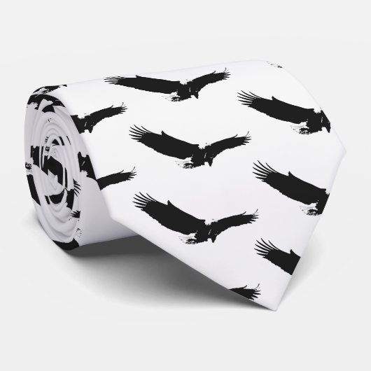 Cravate Aigle d'atterrissage noir et blanc (Roulé)