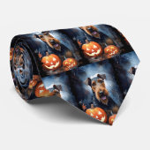 Cravate Airedale d'Halloween avec citrouilles effrayant (Roulé)