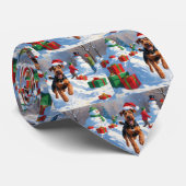 Cravate Airedale Noël Festive Scène de neige (Roulé)