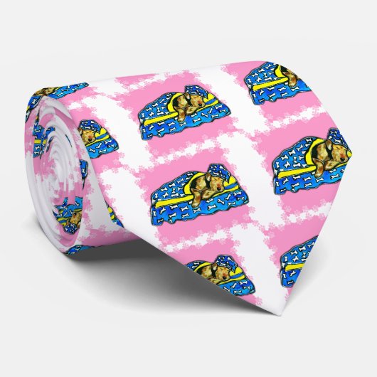 Cravate Airedale rose dormant (Roulé)