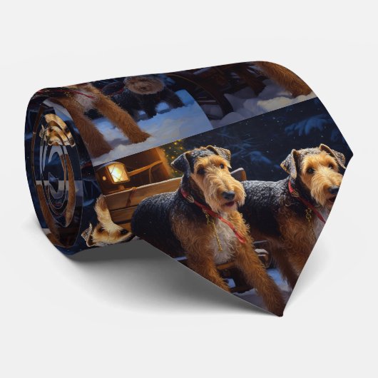 Cravate Airedale Snowy Sleigh Ride Décor de Noël (Roulé)