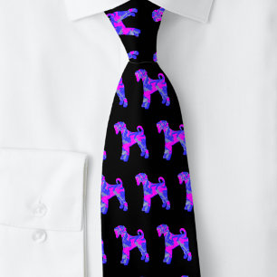 Cravate Airedale Terrier Chien Silhouette rose et bleu noi