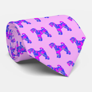 Cravate Airedale Terrier Chien Silhouette rose et bleu ros