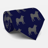 Cravate Akita Chien Silhouettes Motif bleu et gris (Roulé)