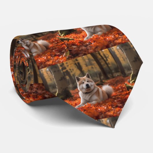 Cravate Akita en automne Feuilles automne s'inspire (Roulé)