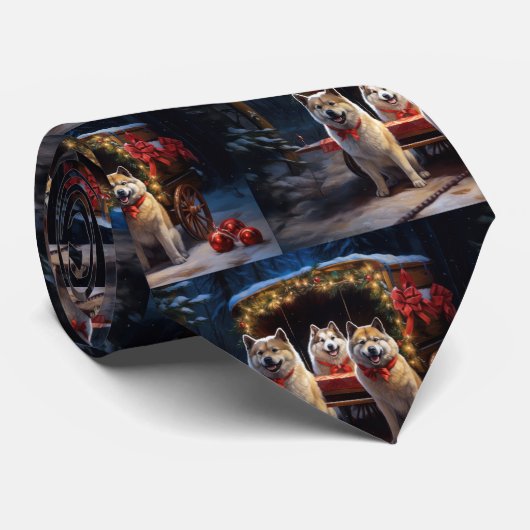 Cravate Akita Snowy Sleigh Ride Décor de Noël (Roulé)