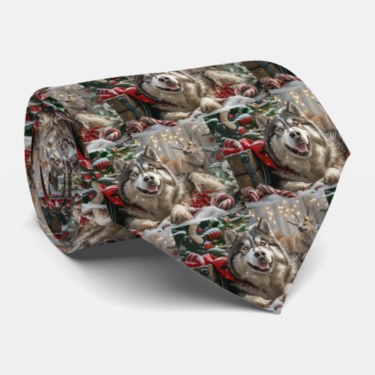 Cravate Alaskan Malamute Chien Fête de Noël (Roulé)