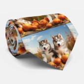 Cravate Alaskan Malamute Chiot Automne Citrouille délice (Roulé)