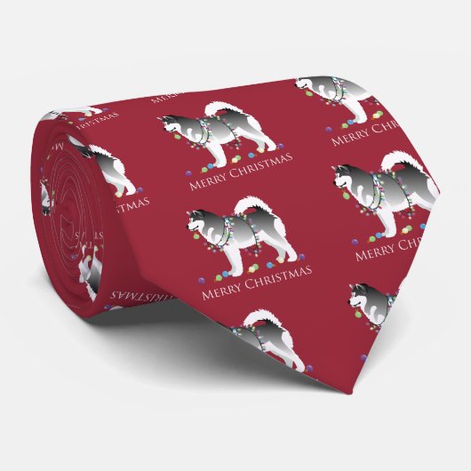 Cravate Alaskien Malamute Chien Joyeux Noël Design (Roulé)