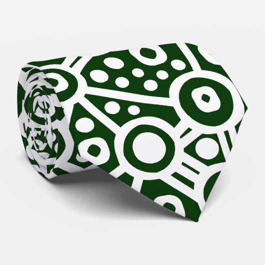 Cravate Alien Curcuit Abstrait II - Blanc sur Vert foncé (Roulé)