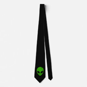 Cravate alien green head ufo science fiction extraterrestr