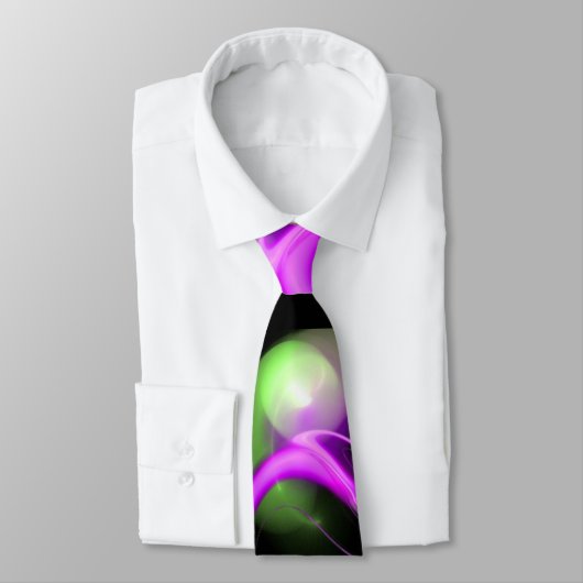 Cravate ALIEN PEARL Purple Green Fractal perles en noir (Attaché)